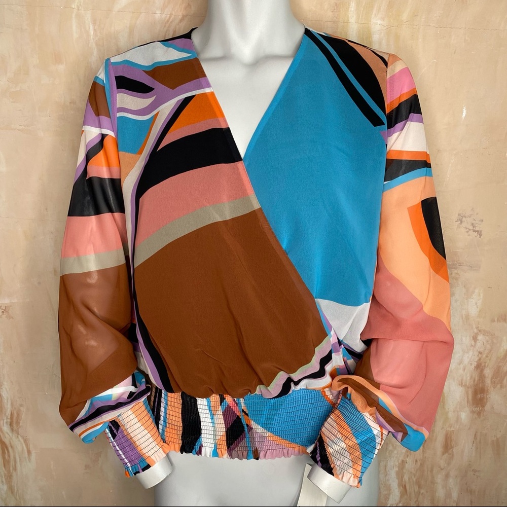 Medium Bar III Sunset Wave Surplice Neckline Blouse